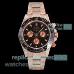 Super Clone Iced Out Rolex Daytona 7750 Diamond Rose Gold Black Dial Watch 